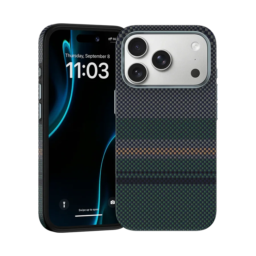 Чехол-накладка Benks ArmorPro Aurora для iPhone 17 Pro Max кевлар (сине-зеленый)